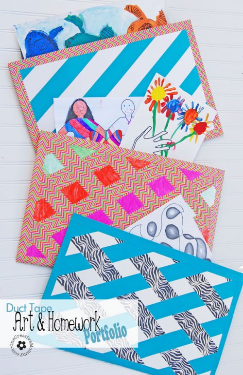 Tame your kids art and homework with a Duck Tape Art Portfolio! {Kids' Project} OneCreativeMommy.com