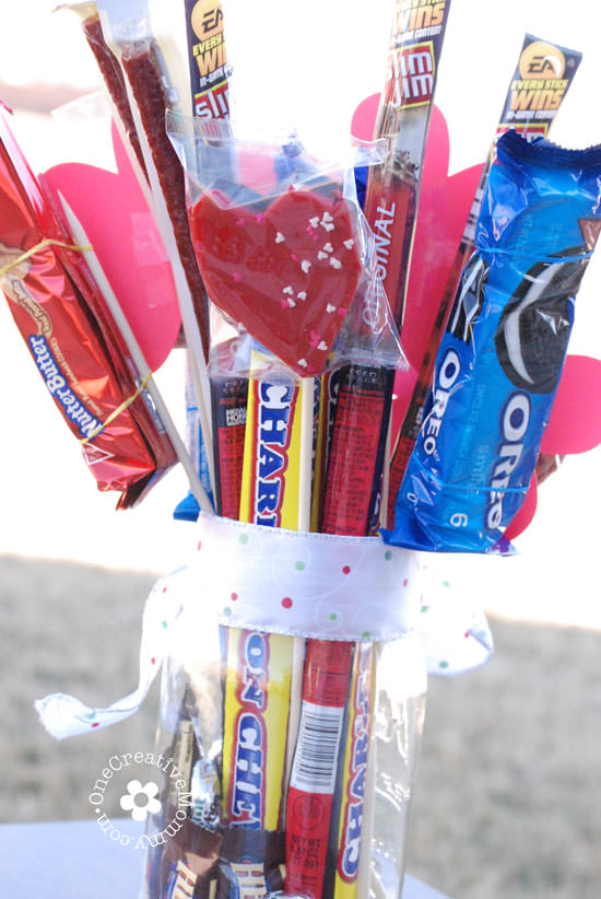 DIY Man Bouquet / Candy Bouquet -- Perfect for Father's Day and Valentines Day!  {OneCreativeMommy.com} Great gift idea for Dad