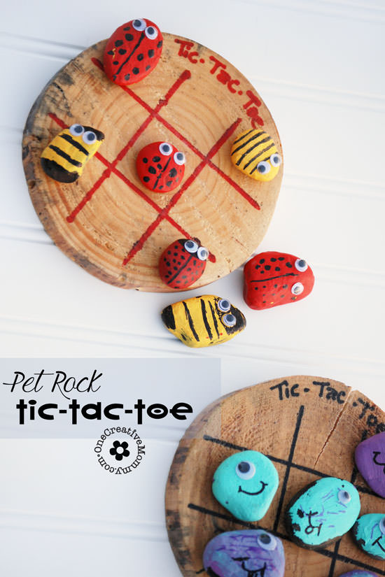 Bust the summer boredom blues with Pet Rock Tic-Tac-Toe! {OneCreativeMommy.com} Paint and Play!