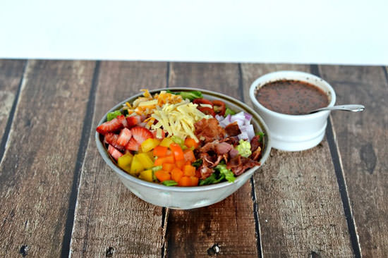 Bacon Chopped Salad with Strawberry Poppyseed Dressing from Hezzi-D's Books and Cooks {20 Main Dish Salads Perfect for Summer on OneCreativeMommy.com}