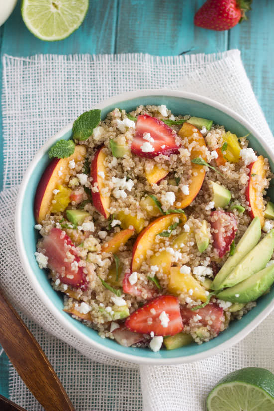 Quinoa Salad with Fruit and Coconut Lime Dressing from Food Faith Fitness {20 Main Dish Salads Perfect for Summer on OneCreativeMommy.com}