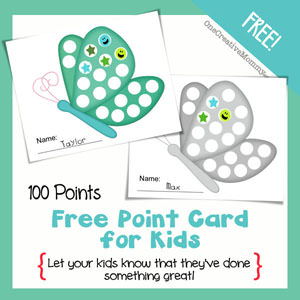 How to Motivate Kids with Point Cards {Butterfly} OneCreativeMommy.com #printable