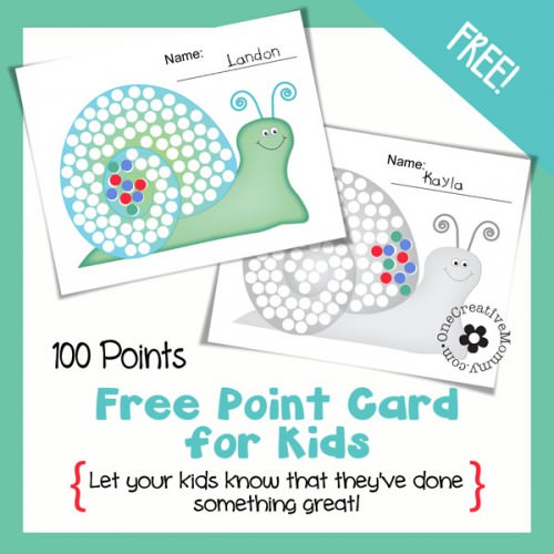 How to Motivate Kids with Point Cards {100-point Snail} OneCreativeMommy.com #printable