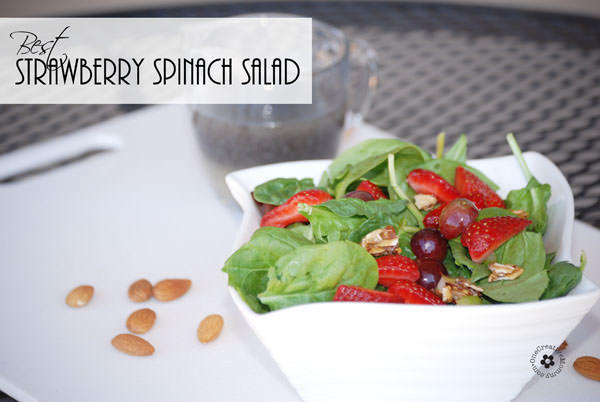 Prize-winning Strawberry Spinach Salad with Poppy Seed Dressing and Sugared Almonds {OneCreativeMommy.com}
