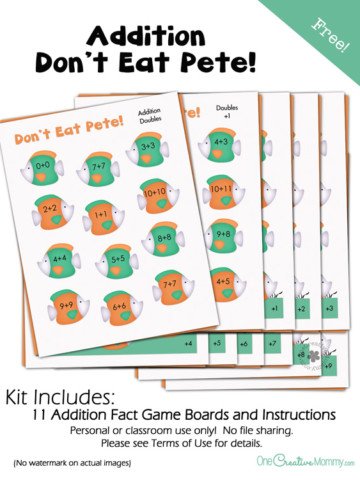 Looking for a fun way to memorize addition facts? Try this Dont Eat Pete Addition Game! | A fun educational version of a family favorite! {OneCreativeMommy.com}