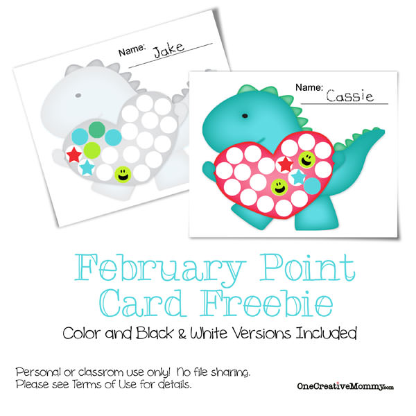 1 Year of Free Point Cards for Motivating Kids {Dino Stole My Heart} OneCreativeMommy.com #printable #valentinesday