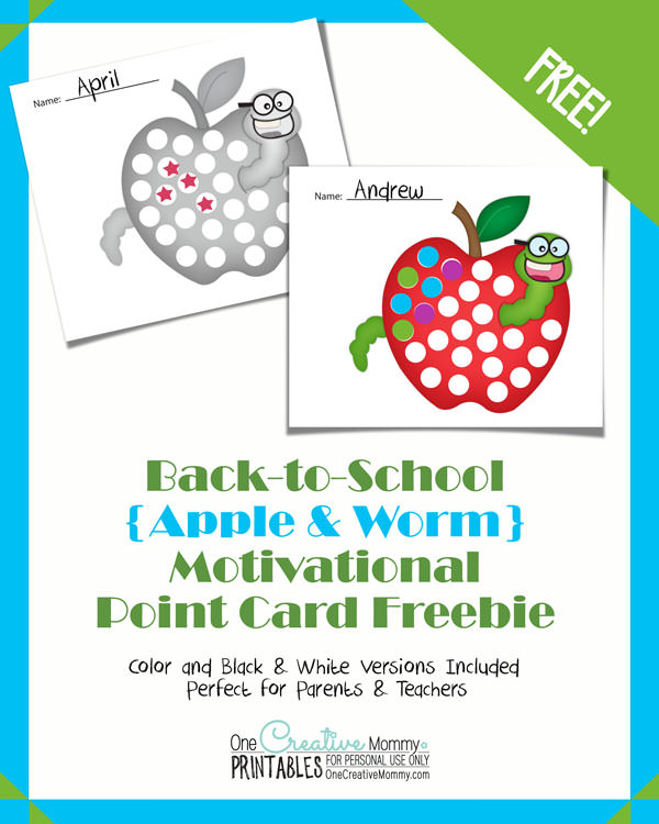 How to Motivate Kids with Point Cards {New design for Back-to-School!} OneCreativeMommy.com #printable