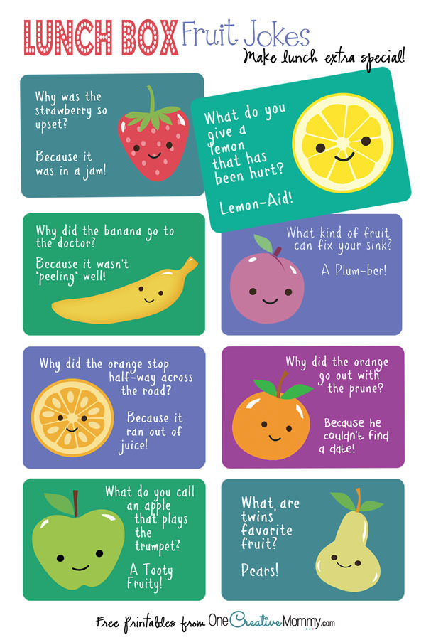 Lunch Box Jokes {Fruit Jokes} Free #Printables for #backtoschool! {OneCreativeMommy.com}