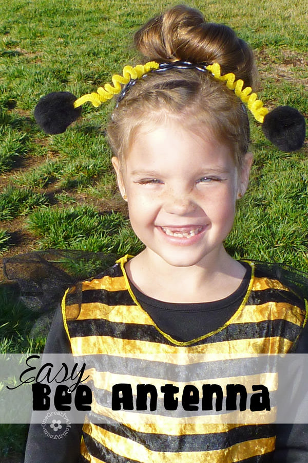 Easy Floppy Bee Antenna for Halloween {Works for Ladybug or Butterfly, too!} OneCreativeMommy.com #halloweencostumes #kidshalloweencostumes