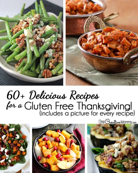60+ Delicious Recipes for a Gluten Free Thanksgiving {OneCreativeMommy.com} Arranged by category with a photo for every recipe! Plan your meal today.