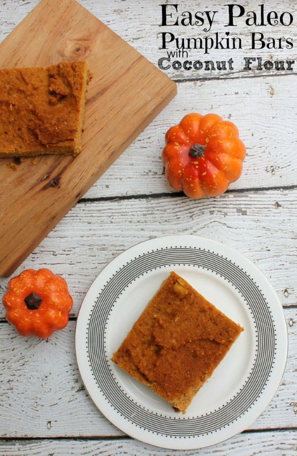 Easy Paleo Pumpkin Bars with Coconut Flour from Confessions of an Over-Worked Mom {25 Thanksgiving Dessert Recipes from OneCreativeMommy.com}