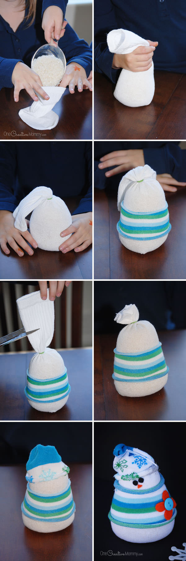 How to Build a Sock Snowman {Kids Craft and Winter Decor tutorial from One Creative Mommy}