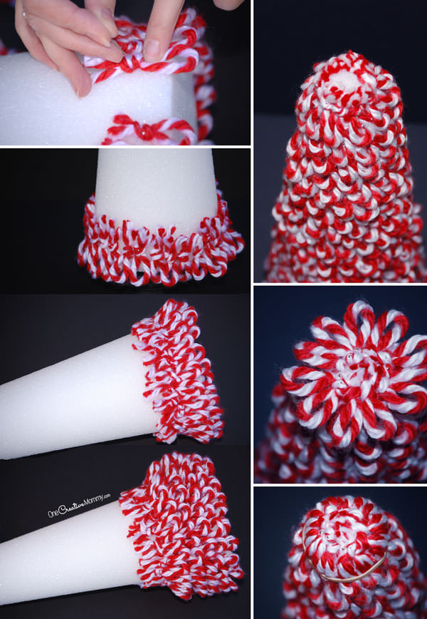 Easy Knotted Yarn Christmas Tree Decor {OneCreativeMommy.com} DIY Christmas Decorating Ideas