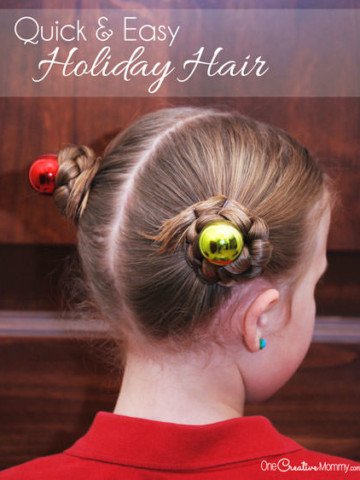 Whip up this quick and easy holiday hair in just a few minutes! {Perfect for school and Christmas parties!} Cute girls' hairstyle from OneCreativeMommy.com