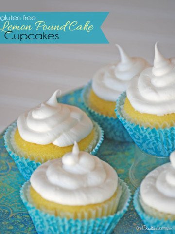 You'll never believe these amazing Lemon Pound Cake Cupcakes are gluten free! An irresistibly moist and delicious dessert recipe! {OneCreativeMommy.com}