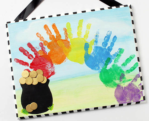 Cool Rainbow Plaque Craft from Roundup of 19 Amazing St Patricks Day Crafts for Kids on OneCreativeMommy.com