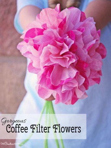 These gorgeous paper flowers are simple and cheap to make. {Easy Coffee Filter Flowers Tutorial from OneCreativeMommy.com}