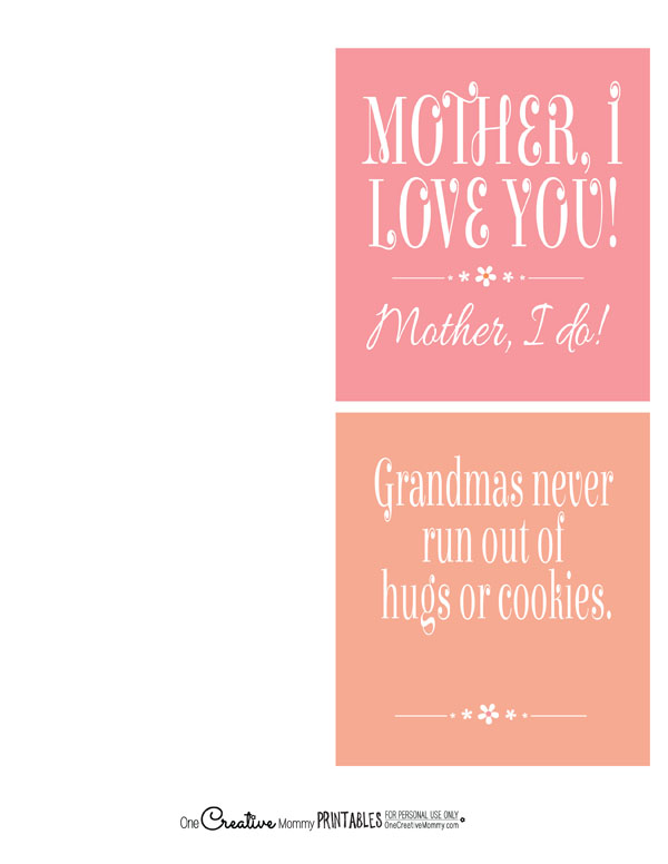 2 Free Printables for Mother's Day {One for Mom and one for Grandma!} OneCreativemommy.com