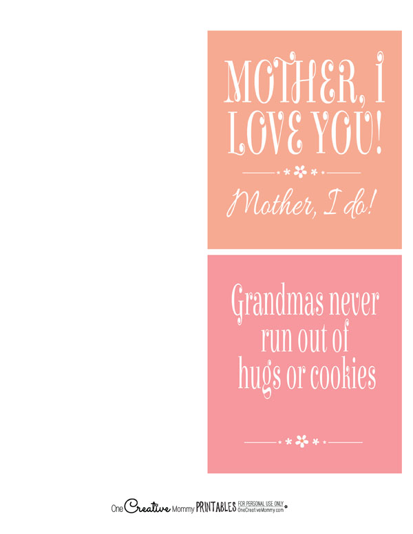 2 Free Printables for Mother's Day {One for Mom and one for Grandma!} OneCreativemommy.com