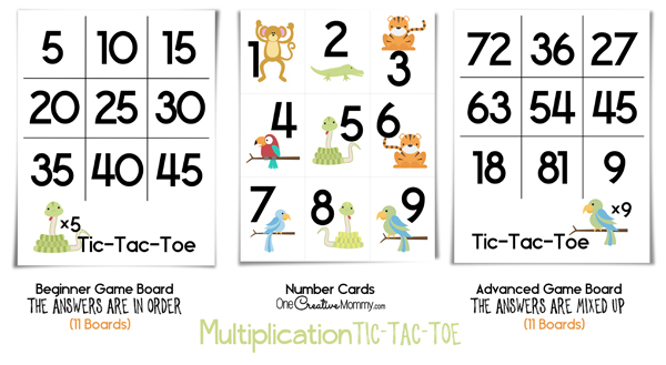 Keep kids learning this summer with a fun Tic-Tac-Toe Multiplication Math game! Free printables for beginners and advanced learners. {OneCreativeMommy.com}