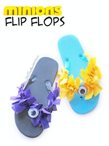 Bust summer boredom with adorable Minion Flip Flops! They're perfect for a Minion birthday party or as a fun kids craft. Make purple minions, yellow minions, or one of each! {OneCreativeMommy.com}