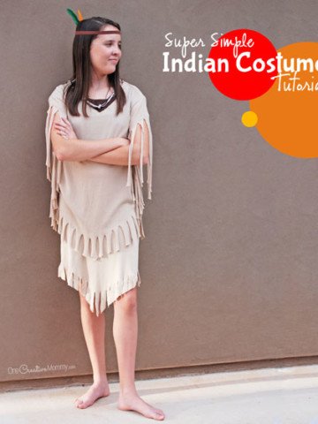 You won't believe how easy it is to make this Indian costume | It's almost completely no sew, and you won't believe what it's made from! {OneCreativeMommy.com} DIY Halloween Costumes for Kids