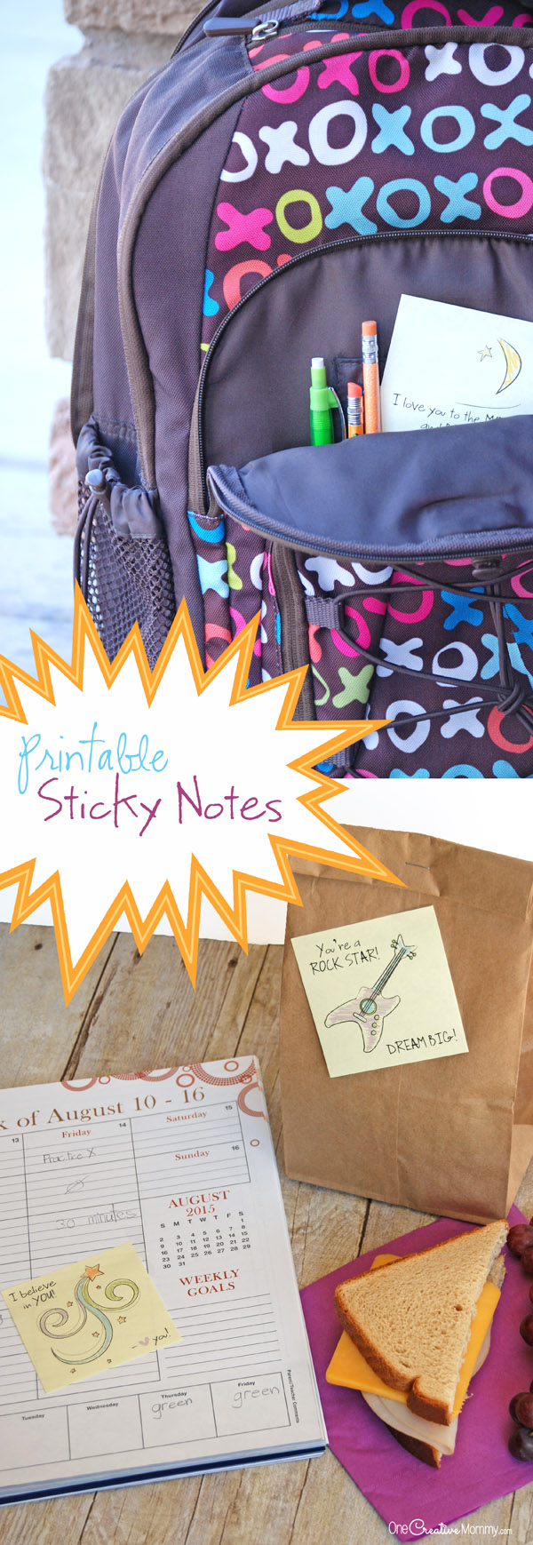 Hide these cute printable sticky notes in your kid's lunch and backpacks, and make their day! {OneCreativeMommy.com} #FuelTheirAdventures #Ad