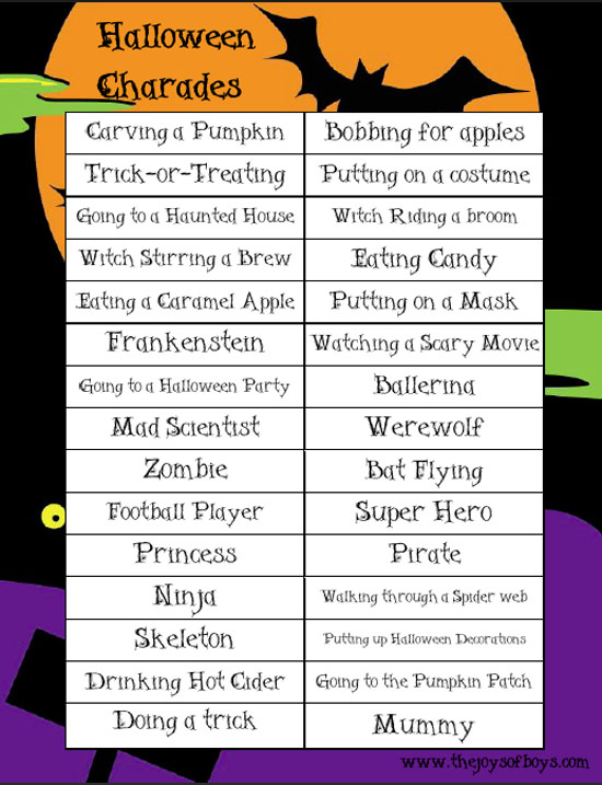 Halloween Charades from The Joys of Boys {Featured on OneCreativeMommy.com | Fantastic Halloween Class Party Ideas}