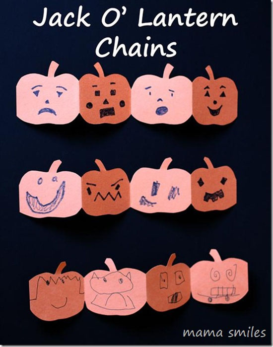 Jack O'Lantern Chains Craft from Mama Smiles {Featured on OneCreativeMommy.com | Fantastic Halloween Class Party Ideas}