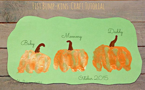 Easy First Bump-kins Pumpkin Craft from Thrifty Jinxy {Featured on OneCreativeMommy.com | Fantastic Halloween Class Party Ideas}