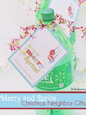 Free printable for super quick and cute Christmas neighbor gifts! {OneCreativeMommy.com} May your day be merry and Sprite!