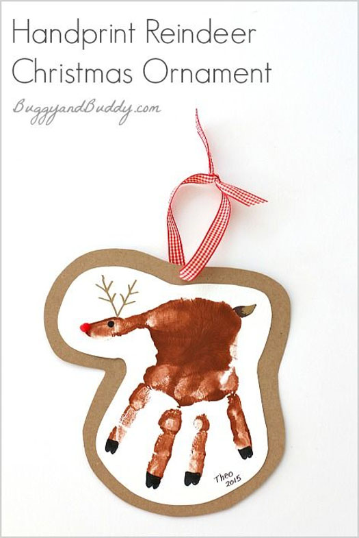 Handprint Reindeer |Featured with 33+ Handmade Christmas Ornaments to Make with Your Kids! {OneCreativeMommy.com}