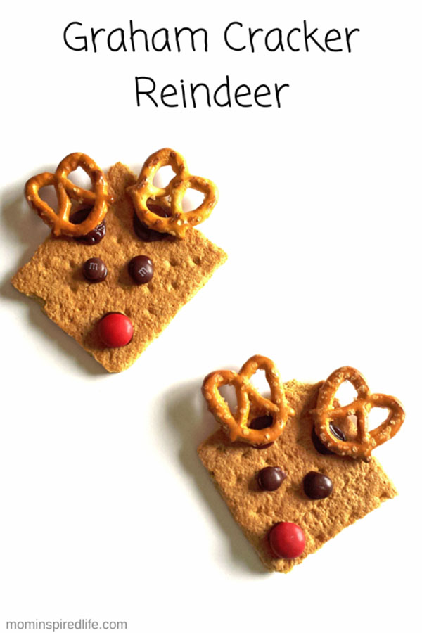 Graham Cracker Reindeer Snack Idea and Craft | Featured with 29 Awesome Classroom Christmas Party Ideas {OneCreativeMommy.com}