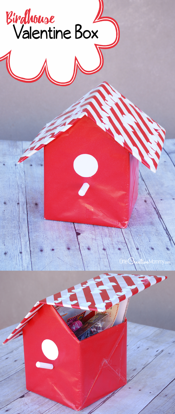 This birdhouse Valentine box is such a fun idea! It's perfect for class parties. {OneCreativeMommy.com}