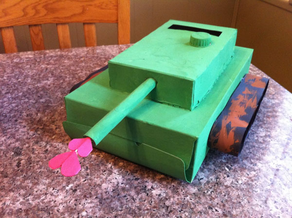 Tank Valentine Box | Featured with 25 Awesome Valentine Box Ideas to Rock the Class Party! {OneCreativeMommy.com}