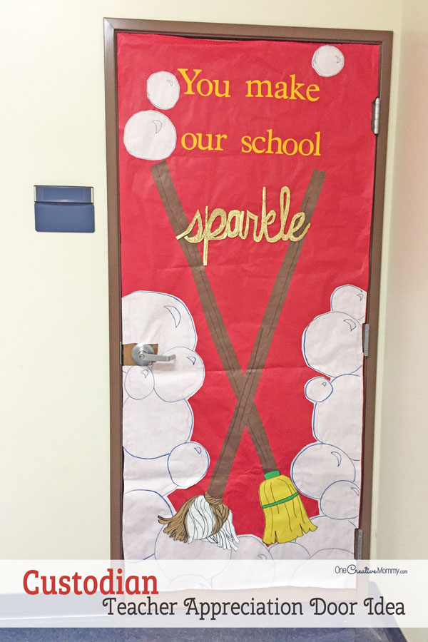 Cool Custodian or Janitor Door Decorating Idea featured with 21 Teacher Appreciation Door Ideas! {OneCreativeMommy.com} So many great ideas for your teacher!