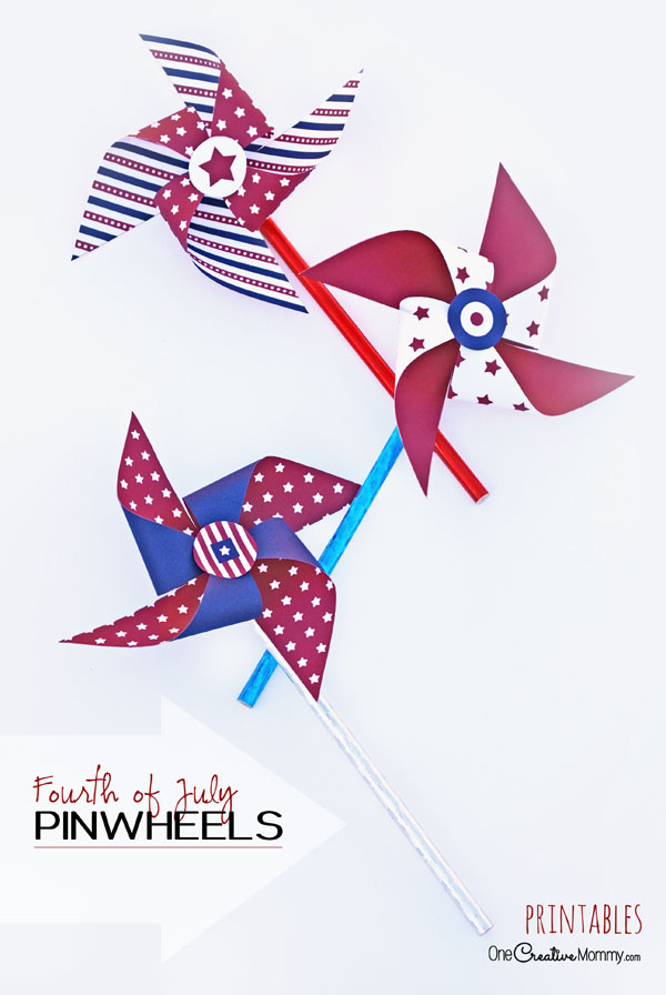 Fun and Easy 4th of July Craft for Kids! Patriotic Pinwheels | I provide the mix-and-match printables and instructions. You provide the fun! {OneCreativeMommy.com}