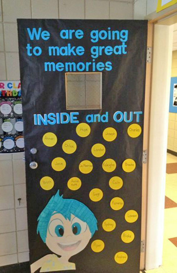 Check out this fun Inside Out Door Idea featured in the Back to School Bulletin Board Ideas Roundup on OneCreativeMommy.com!
