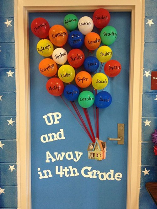 I wonder how long the balloons last on this super cool door idea featured in the Back to School Bulletin Board Ideas Roundup on OneCreativeMommy.com!