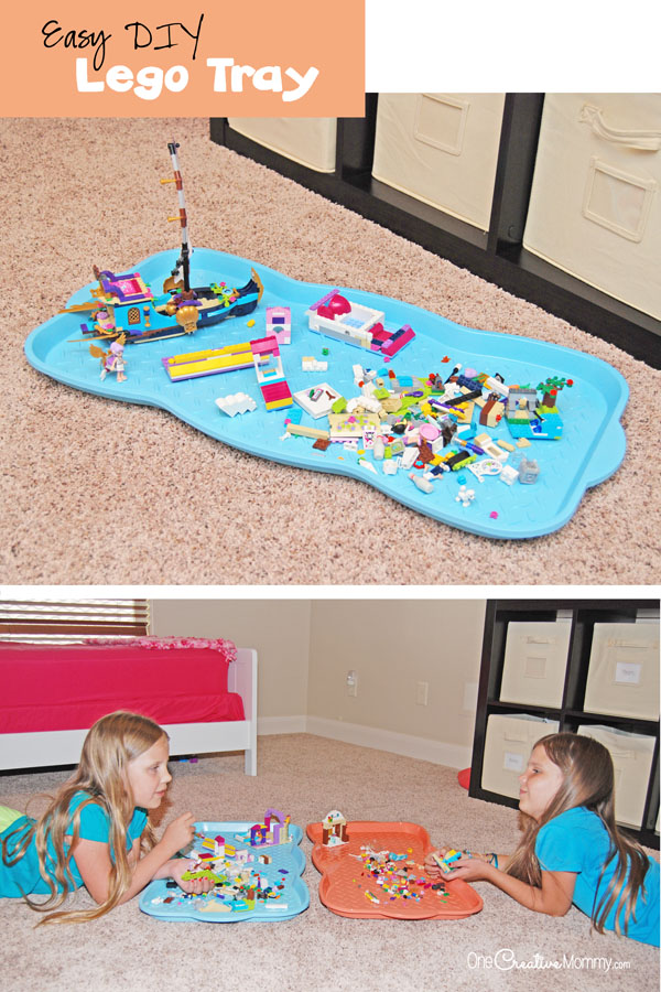 The best part of this Simple Lego Tray is that it slides under the bed for easy storage! The Legos don't get lost, and kids can clean up in a flash. {OneCreativeMommy.com}
