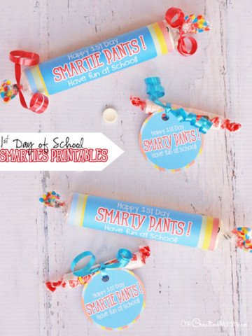 Celebrate the first day of school with these fun Smarty Pants/Smartie Pants printables! {OneCreativeMommy.com} Back to School Printables