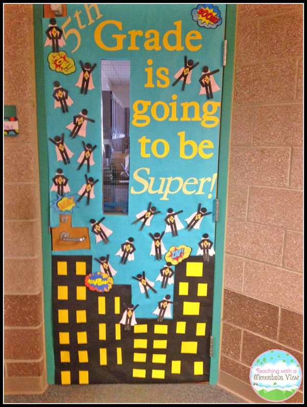 Check out this fun Superhero Door Idea featured in the Back to School Bulletin Board Ideas Roundup on OneCreativeMommy.com!