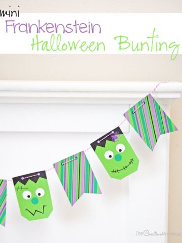 Yikes! These mini Frankenstein Halloween pennants are so much fun! {OneCreativeMommy.com} Printable Halloween Bunting