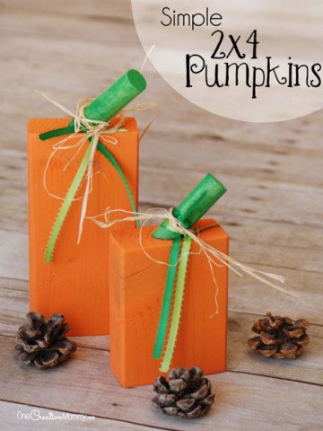 Super Simple 2x4 Pumpkins - Easy enough for kids! Fall craft idea {OneCreativeMommy.com}