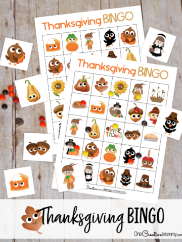 What a great way to keep the kids busy while they wait for Thanksgiving dinner! I love Bingo! {OneCreativeMommy.com} Free Printable Thanksgiving Bingo Boards #thanksgiving #bingo #printablebingo #thanksgivinggames