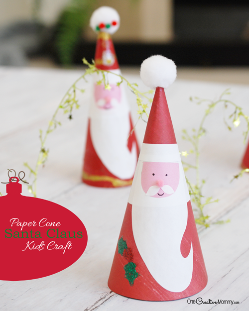 Christmas Kids Crafts: Paper Cone Santa Claus! {OneCreativeMommy.com} Free Printable to make it even easier!