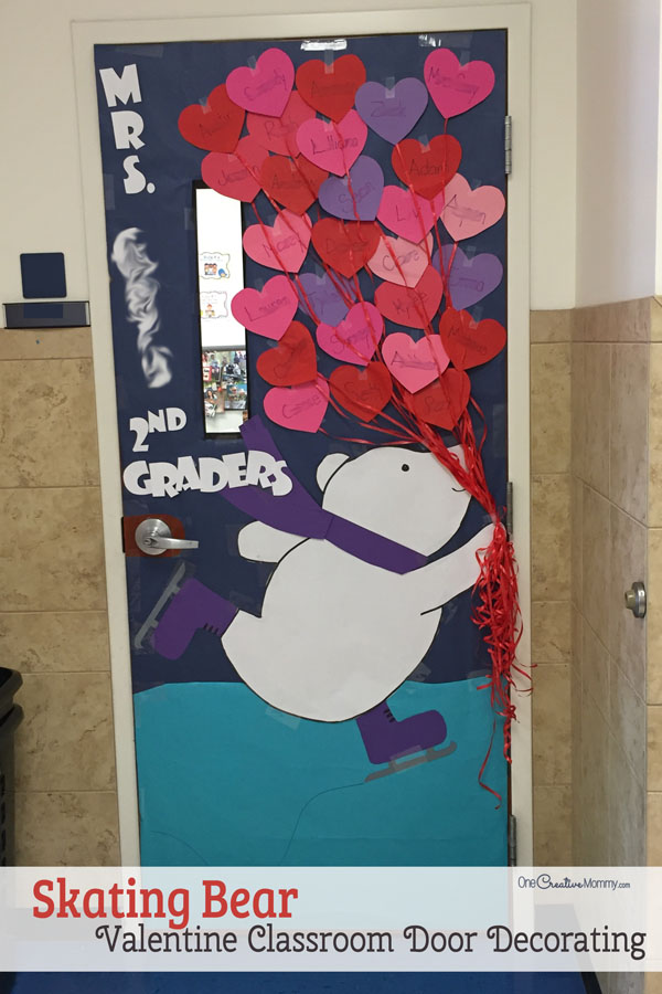 Ice Skating Bear - Featured in 27 Valentine's Day Classroom Door Decorating Ideas {OneCreativeMommy.com}