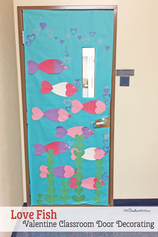 Heart Fish Themed Door - Featured in 27 Valentine's Day Classroom Door Decorating Ideas {OneCreativeMommy.com}