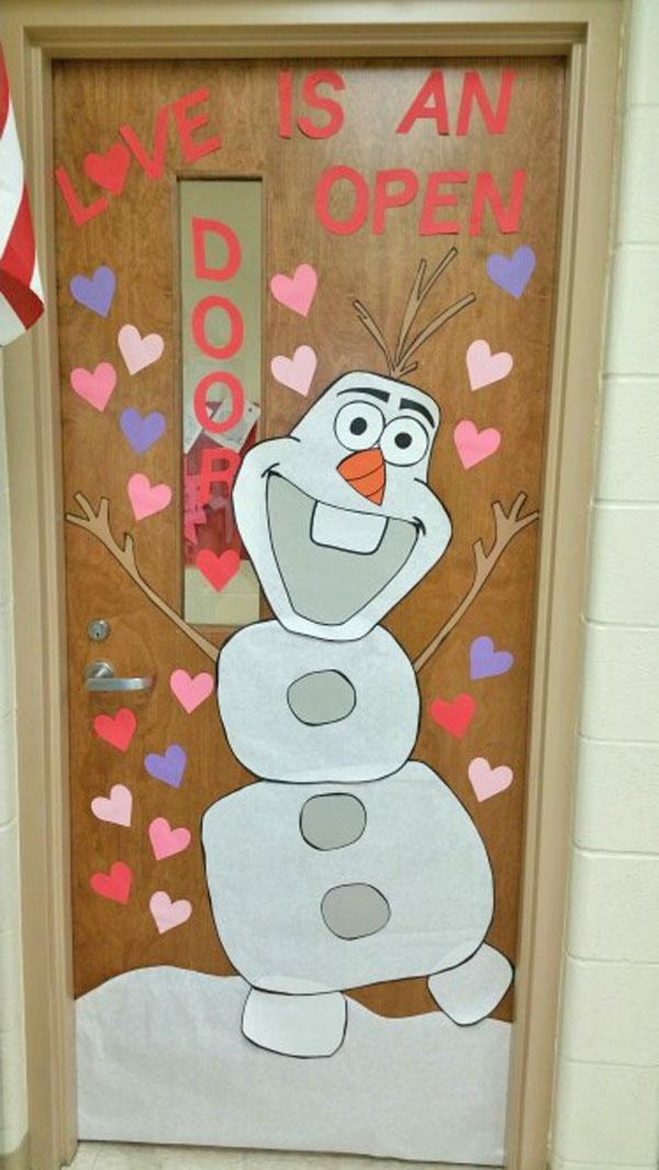 Love is an Open Door Olaf theme - Featured in 27 Valentine's Day Classroom Door Decorating Ideas {OneCreativeMommy.com}