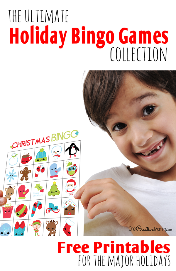 The Ultimate Holiday Bingo Games Collection! {OneCreativeMommy.com} ilmaisia tulostettavia bingopelejä suurille juhlapäiville.